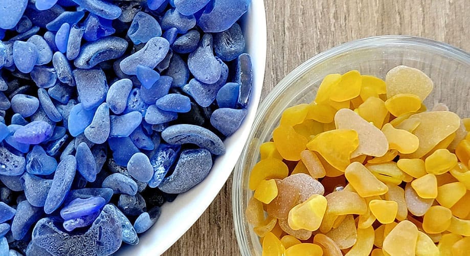 blue and yellow sea glass