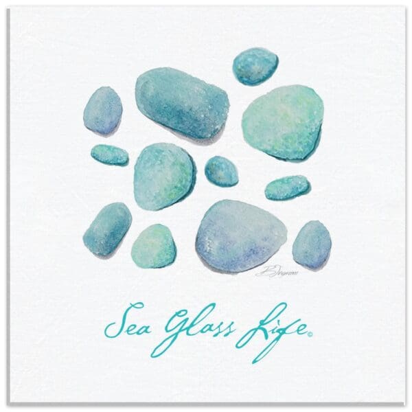 blue and green sea glass watercolor print on canvas
