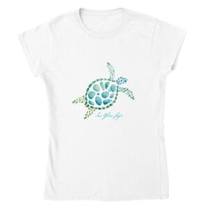 “Sea Glass Life” Watercolor Sea Turtle on Women’s Crewneck T-shirt