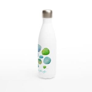 Blue and Green Sea Glass Watercolor on White 17oz Stainless Steel Water Bottle