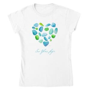 “Sea Glass Life” Watercolor Heart on Classic Women’s Crewneck T-shirt