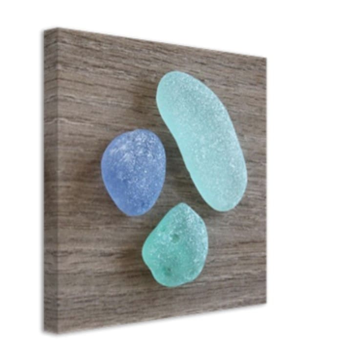 Sea glass photo on driftwood printed on canvas