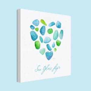 “Sea Glass Life” Watercolor Heart Printed on Canvas