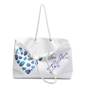 Sea Glass Watercolor Heart in Purple and Blue on Weekender Tote Bag